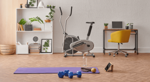 A home gym set-up in a living space.