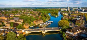 An aerial image of the town of Reading where Magenta offers business storage solutions.