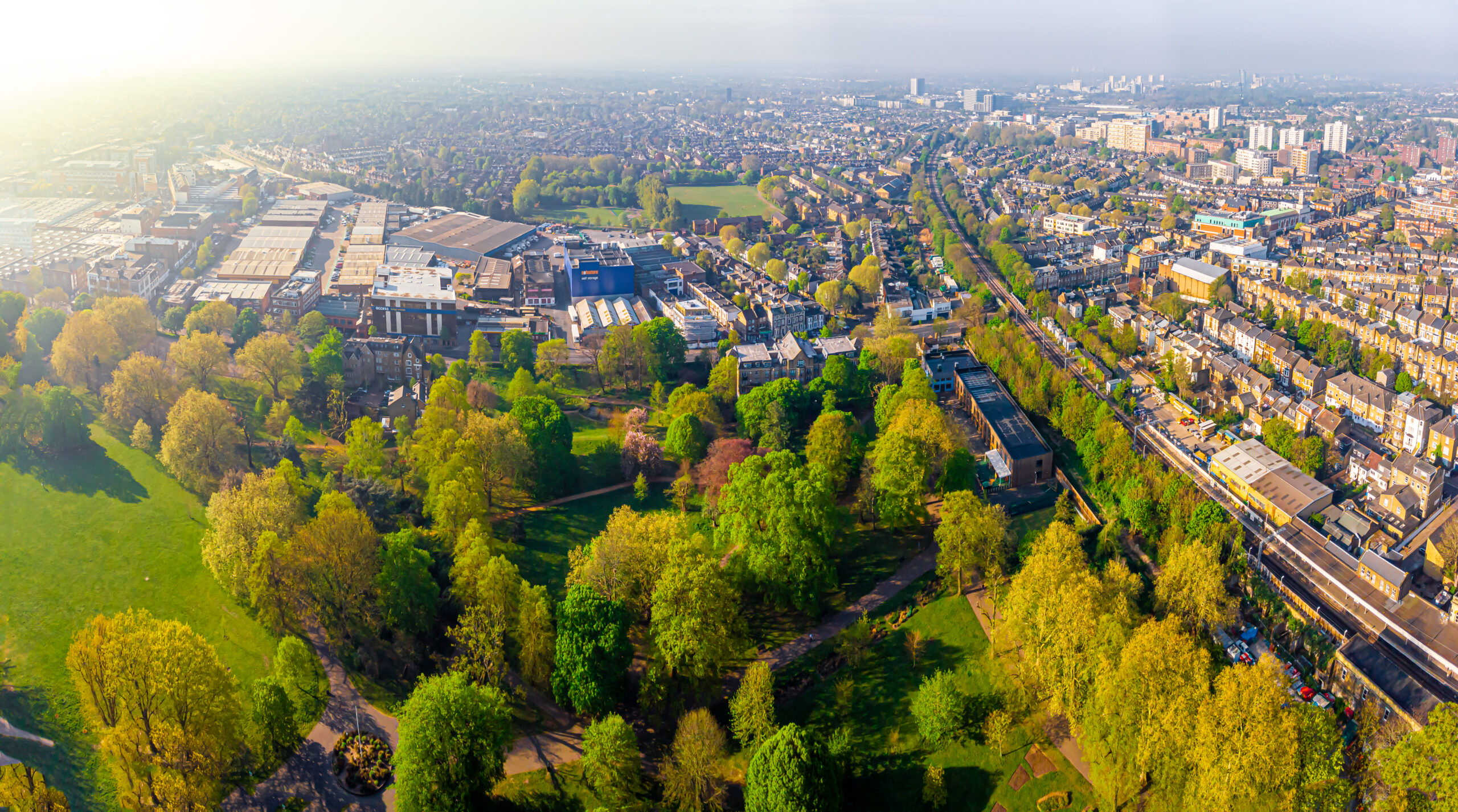 An aerial view of the london suburb of acton.