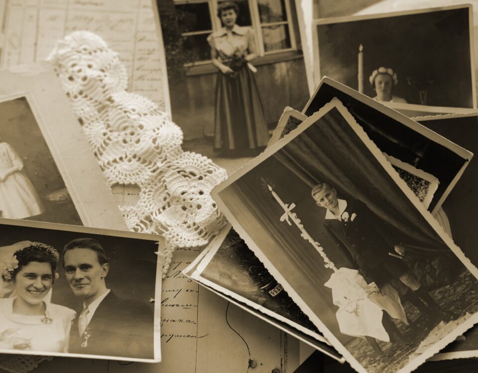 An image of old family photos that have been preserved.