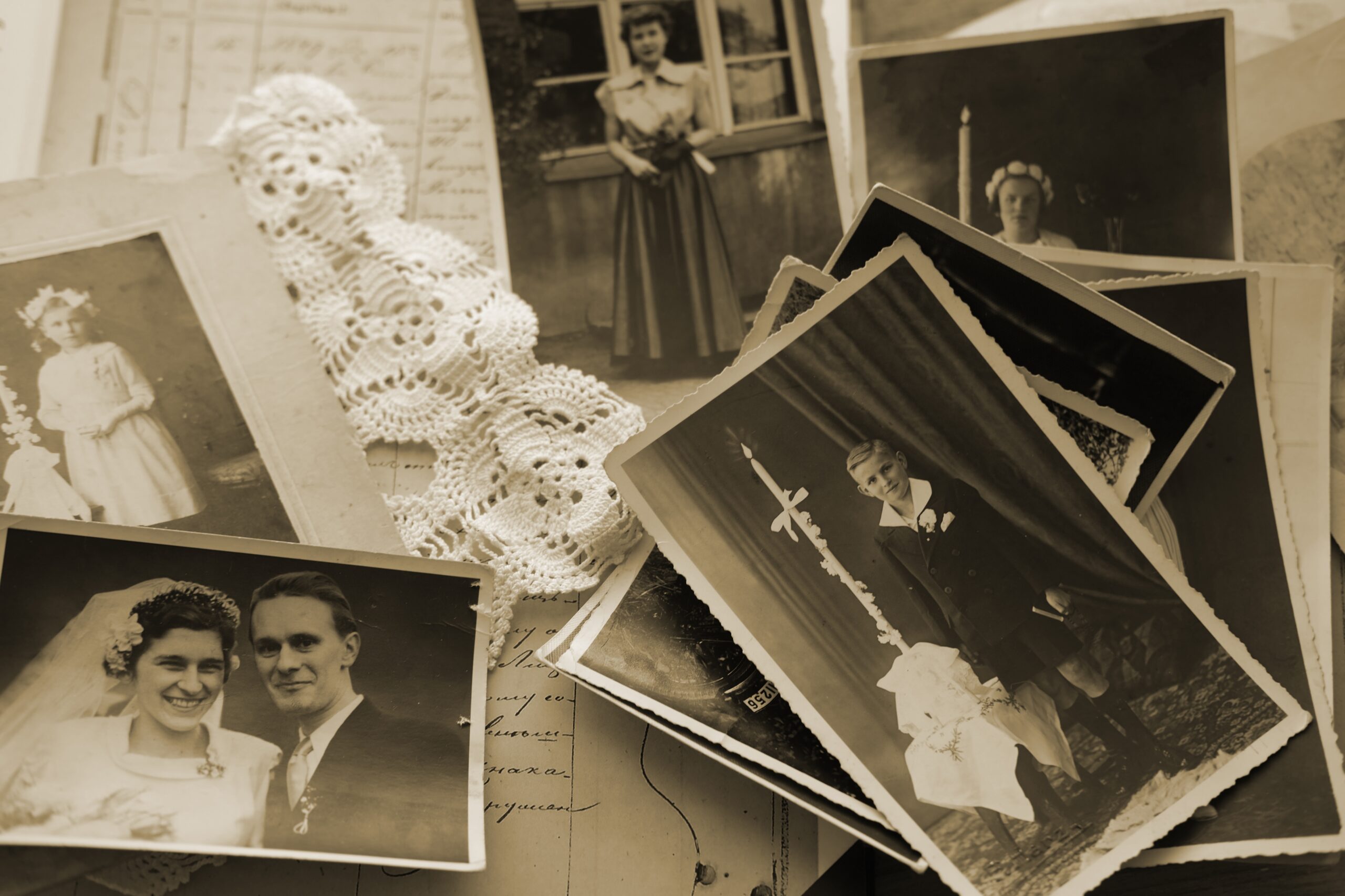 An image of old family photos that have been preserved.